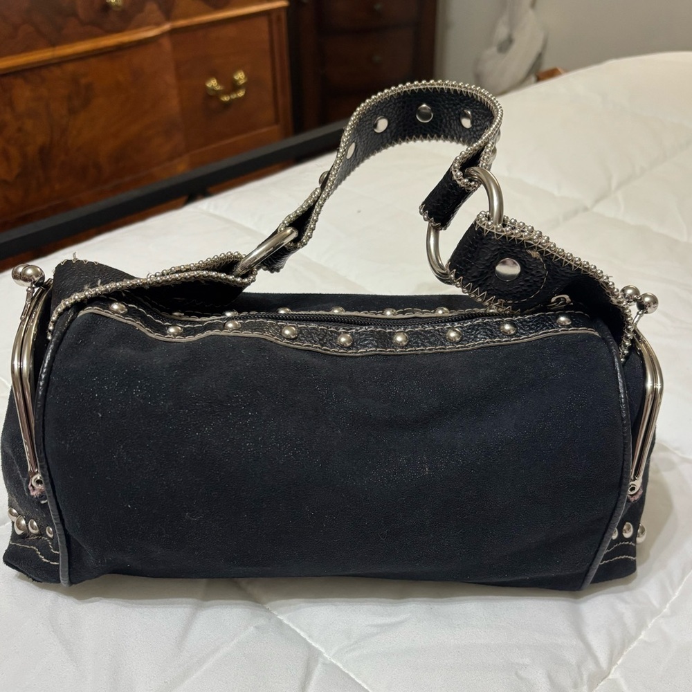 Kathy Van Zeeland Vintage Black Suede Double Kisslock bag - Picture 2 of 14